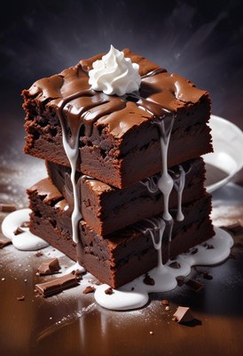 Chocolate brownie stack with whipped cream