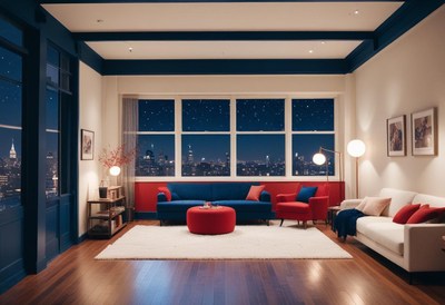 Modern living room at night