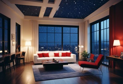 Modern living room with starry ceiling