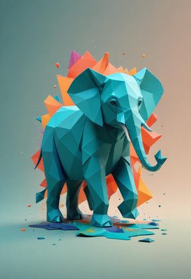 Blue elephant in a colorful landscape