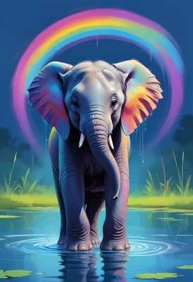 Elephant under a rainbow