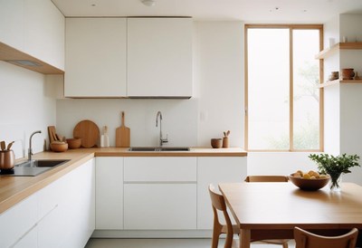 Modern kitchen with wooden accents