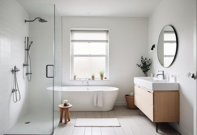 Modern bathroom with freestanding tub