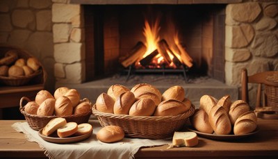 Fresh bread by the fireplace