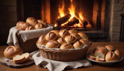 Fresh bread by fireplace