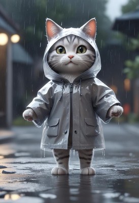 Cat in raincoat