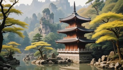 Pagoda by the lake in china