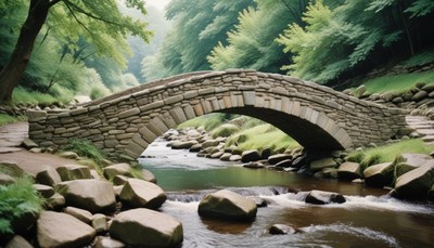 Stone bridge over stream in forest