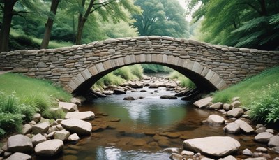 Stone bridge over creek in woods