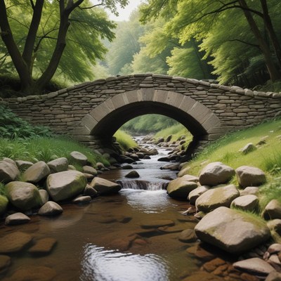 Stone bridge over forest creek