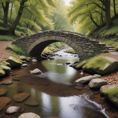Stone bridge over forest stream