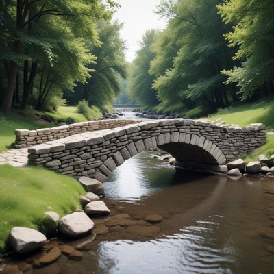 Stone bridge over stream in forest