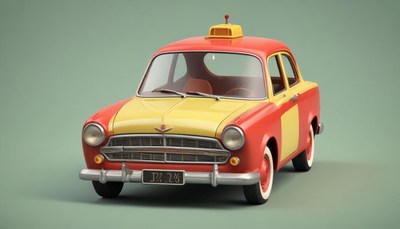 Vintage red and yellow taxi