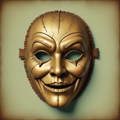 Golden mask with grinning face