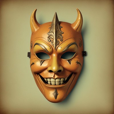 Orange devil mask with grin