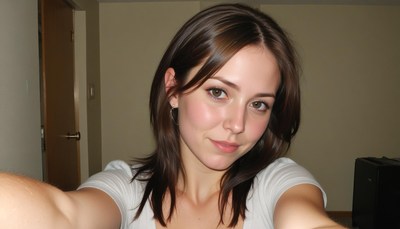 Woman takes selfie in apartment