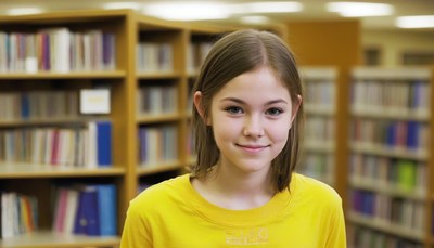Girl smiling in library