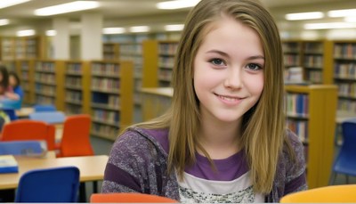 Young woman smiling in library
