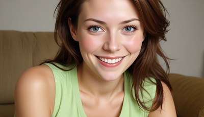 Woman smiling on a couch