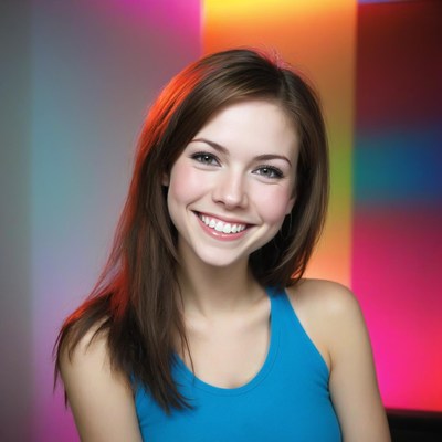 Woman smiling in front of colorful background