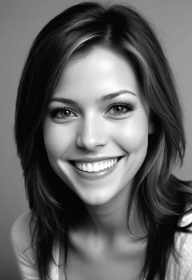Smiling woman with long brown hair
