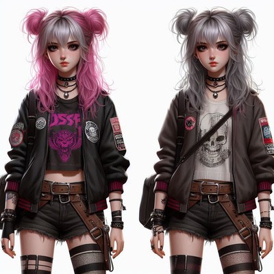 Anime girl with pink and grey hair