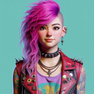 Woman with pink hair and spiked jacket