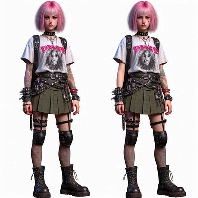 Pink-haired woman in punk fashion