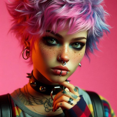 Woman with pink hair and piercings posing