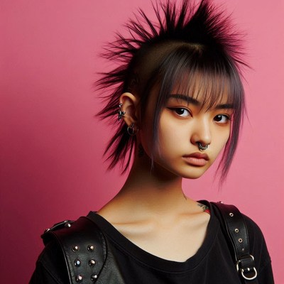 Woman with spiky hairstyle and piercings