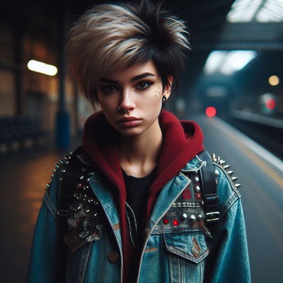 Young woman in denim jacket at train station