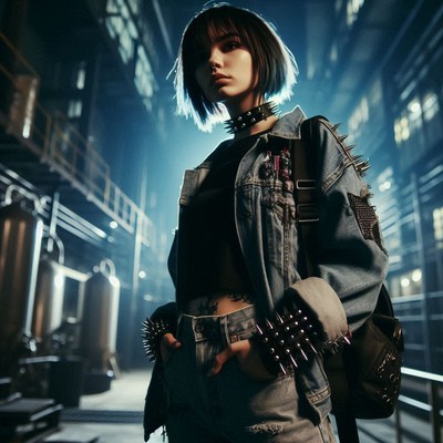 Woman in denim jacket at night