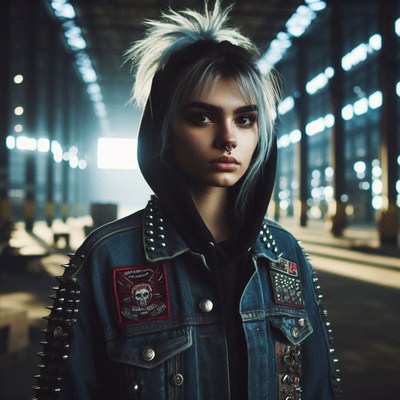 Woman in spiked denim jacket