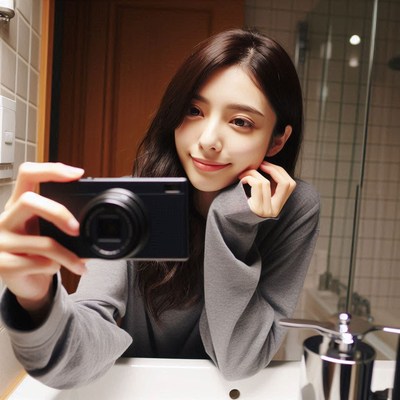 Woman taking selfie in bathroom
