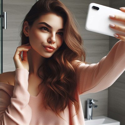 Woman taking selfie in bathroom
