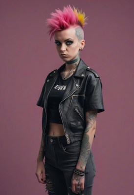 Woman with pink mohawk in studio