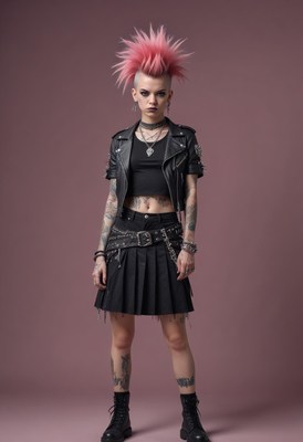 Woman with pink spiky hair in studio
