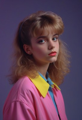 Blonde girl in pink 80s jacket