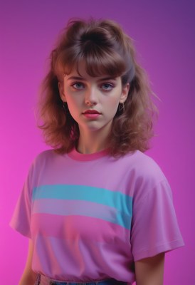 Young woman posing in pink t-shirt