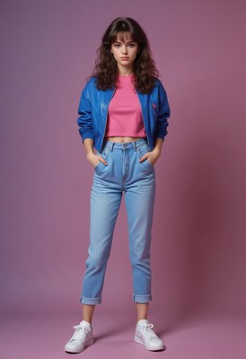 Woman in blue jacket and jeans