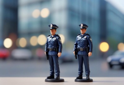 Police officer figurines on city street