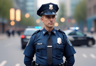 Police officer on city street
