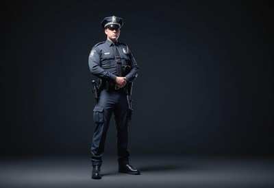 Police officer standing in studio