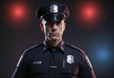 Police officer portrait with red lights