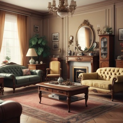 Classic living room interior with fireplace