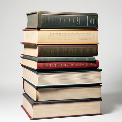 Stack of books on white background