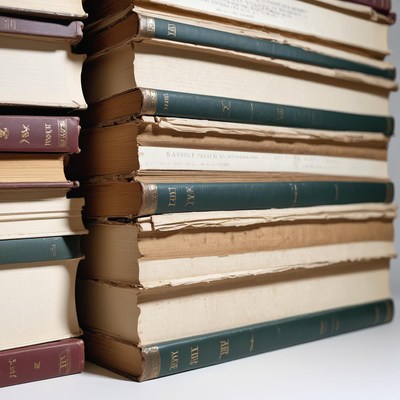 Stack of old books with green spines