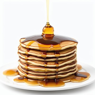 Syrup drizzled pancake stack