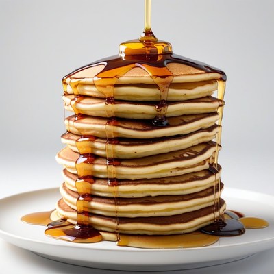 Pancakes drizzled with syrup