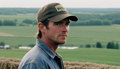 Farmer in a field, rural landscape